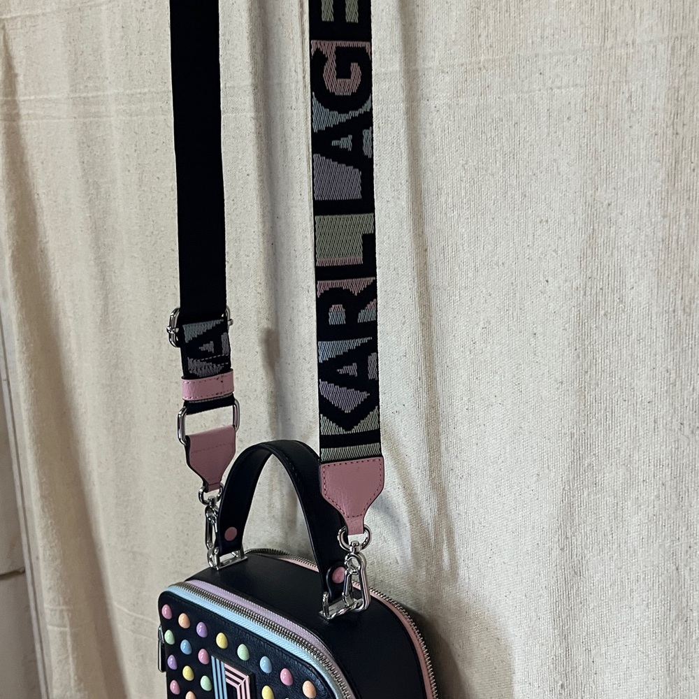 Karl Lagerfeld Black Crossbody Bag with Colorful Studs - Picture 3 of 6